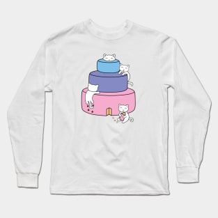 Cats climbing on a colorful happy birthday cake Long Sleeve T-Shirt